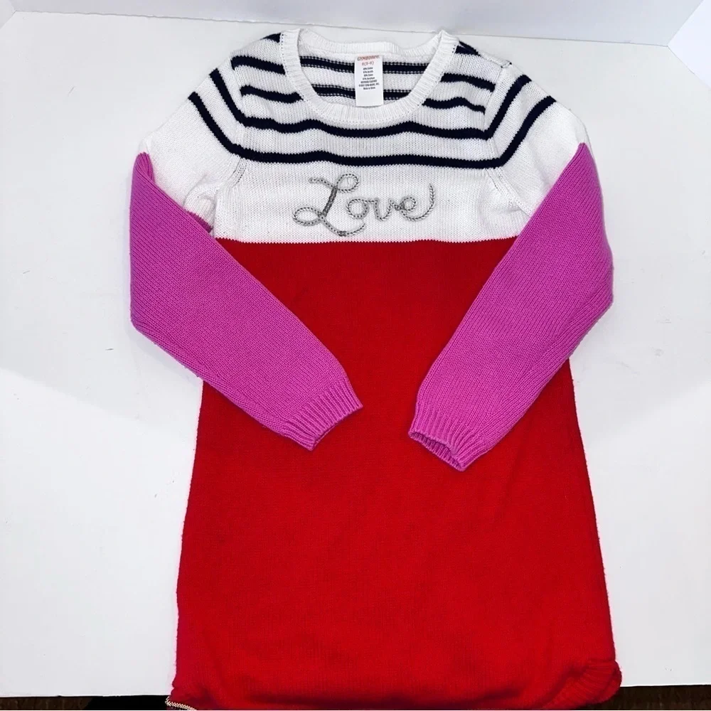 Gymboree Girls LOVE Sweater Dress Red Stripe Sequin Small 5/6 Valentines